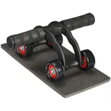 Relaxdays Bauchroller 4 Räder mit Kniematte, Rot,Schwarz