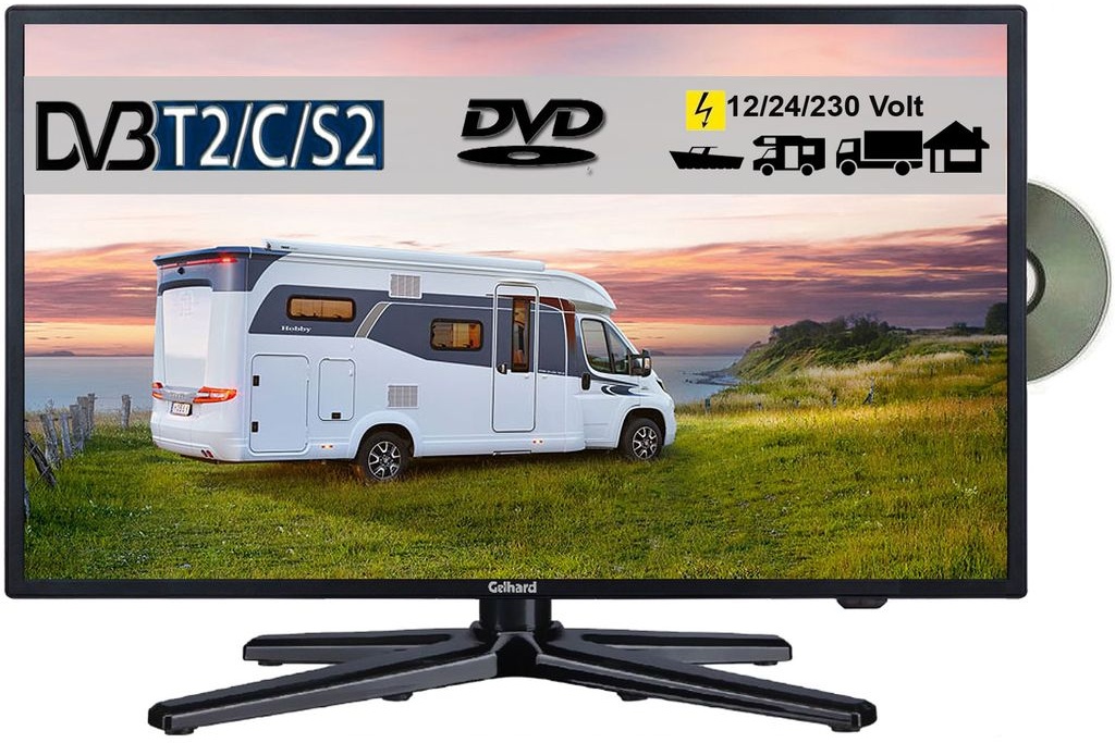 Gelhard GTV1982PVR LED Fernseher 19 Zoll TV DVD DVB-S/S2/T/T2/C 230 / 12/ 24 Volt