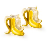 DONKEY Products Banana Romance Kerzenhalter 2er Set in der Farbe Gelb aus Dolomit Keramik, 7x8,5x7cm, 210735