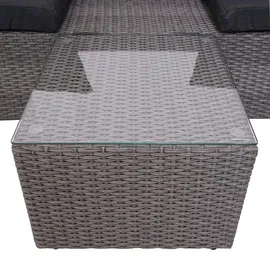 Mendler 3in1-Garnitur HWC-J37, Garten-/Lounge-Set Sonneninsel, Spun Poly Poly-Rattan MVG grau, Kissen anthrazit