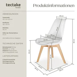 Tectake tectake® Set Esszimmerstuhl, Scandi-Design, massive Holzbeine, 49 x 53 x 82 cm