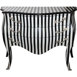 Casa Padrino Barock Kommode Schwarz/Weiss Streifen 122 cm mit silbernen Metallapplikationen - Antik Stil