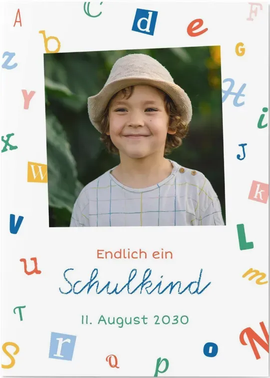 Schulanfang Karten selbst gestalten - Alphabet -  | Wunderkarten.de