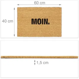 Relaxdays Fußmatte Kokos "Moin.", rutschfeste Schmutzfangmatte, Fußabtreter innen & außen, Kokosmatte 40x60 cm, Natur