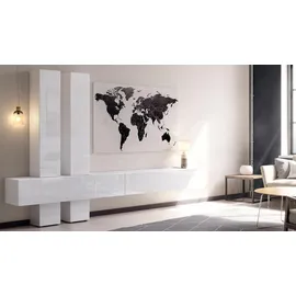 Vladon Wohnwand, Weiß Hochglanz, Holzwerkstoff, 330x204x39 cm, Wohnzimmer, Wohnwände, Wohnwand-Sets