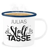 Emaille Becher Blechbecher - Pferd - Stalltasse Name Stall Geschenk Pferde Mädchen - 300 ml - Weiß Blau - tasse pferden stalltassen tassen emaille+tasse+kinder+personalisiert pferdemotiv kinder