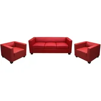 MCW 3-1-1 Couchgarnitur Lille ~ Leder, rot