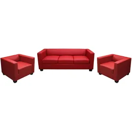 MCW 3-1-1 Couchgarnitur Lille ~ Leder, rot
