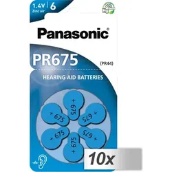 10x1 Panasonic PR 675 Hörgeräte Zellen Zinc Air 6er Rad