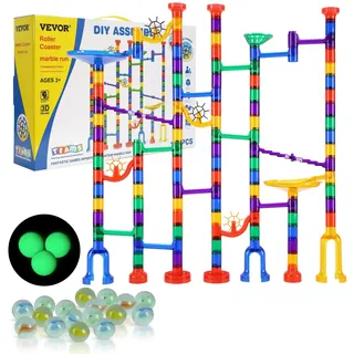 Vevor Murmelbahn-Set 150-teiliges Murmellabyrinth-Baustein-Denkspiel, mit 10 im Dunkeln leuchtenden Murmeln + 40 Glasmurmeln, pädagogisches Lernrennbahn-Mint-Spielzeug, für Kinder ab 3 Jahren