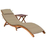 vidaXL Sonnenliege mit Tisch und Auflage Massivholz Akazie Polsterfarbe Beige