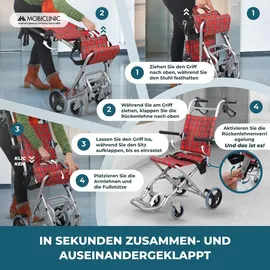 Mobiclinic Transitrollstuhl Neptuno Aluminium klappbar rot mit Sicherheitsgurt