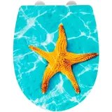 WENKO WC-Sitz Mod. Tonga mit Hochglanz-Oberfläche, Toilettendeckel mit Absenkautomatik, bruchstabiler, recycelbarer Thermoplast, 36,5 x 45 cm, Pazifikinsel-Motiv