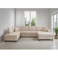 trends by hg Wohnlandschaft TRENDS BY HG "Moritz U-Form, B: 324 cm", b800 zoom 1 cream, B:324cm H:86cm T:178cm, 92% Polyester;8% Nylon, Sofas, Wohnlandschaft, mit Bettfunktion, Bettkasten & Zierkissen