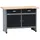KÜPPER Werkbank Massive Buchenarbeitsplatte 120 cm x 84 cm x 60 cm schwarz 2 Schubladen 2 Türen