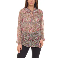 Aniston SELECTED Damen Sommer-Bluse durchsichtiges Shirt mit Allover-Print 37170051 Bunt - 40