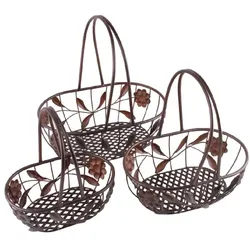 Lex Deko-Korb-Set Blumenkorb Eisenkorb Obstkorb Gitterkorb Garten 3tlg. Dekoration Antik Braun : Braun