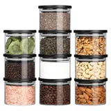 Belle Vous Set aus 10 Vorratsgläsern 160 ml aus Glas mit Luftdichtem Deckel - BPA-frei und Mottensicher - Küchen Organizer für Gewürze, Zucker, - Schwarz