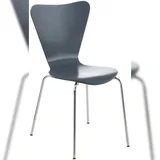 Décoshop26 - Küchen-/Esszimmerstuhl x1 stapelbar dreieckige Rückenlehne graues Holz und Chrommetall 10_0003330