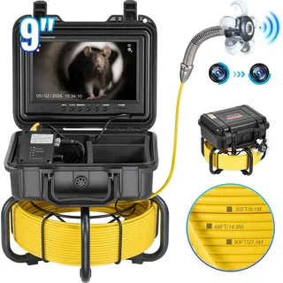 Vevor Kanalkamera, 50 m, selbstnivellierende Rohrinspektionskamera mit 9 Zoll 1080P HD-Bildschirm, 36-fachem Zoom, IP68 wasserdichte Rohrkamera mit