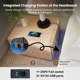 COMHOMA Bettrahmen Metallbett Gästebett Bettgestell aus Metall, mit LED & Steckdosen, Jugendbett 120x190, App & Fernbedienung, stabile Konstruktion