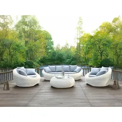 Garten-Sitzgruppe Polyrattan: Sofa, 2 Sessel + Tisch - Elfenbeinweiß - WHITEHEAVEN von MYLIA