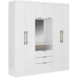 vente-unique Vente-unique-Kleiderschrank mit 6 Türen & 3 Schubladen + Spiegel - 180 cm - Weiß - ELORIO