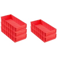 SparSet 5x Rote Industriebox 400 B | HxBxT 8,1x18,3x40cm | 4,7 Liter | Sichtlagerkasten, Sortimentskasten, Sortimentsbox, Kleinteilebox