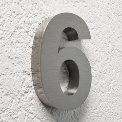 3D Hausnummer 6 Edelstahl V2A unbeleuchtet Arial