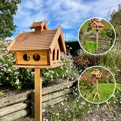 Vogelvilla mit Holzdach inkl. 2in1 Ständer
