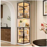 BlingBin Glasvitrine Eckvitrine mit Spiegelrückwand, farbwechselnder LED und Kippschutz (1er Set, 1-St., 44 × 42 × 205 cm) doppelten Glastüren für Sammlungen, Wein und Bücher weiß 42 cm x 205 cm x 44 cm