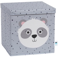 LOVE !T STORE !T LOVE IT STORE IT Aufbewahrungsbox mit Deckel - Aufbewahrungskorb aus Stoff - Verstärkt mit Holz - Quadratisch und stabil - Grau mit Panda - 33x33x33 cm