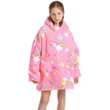 Kinder Übergroße Hoodie Decke, Kapuzenpullover Sweatshirt mit Ärmel und Tasche,Flanell Kuschelpullover für Mädchen Jungen Teenager Home Collection - Kindergröße