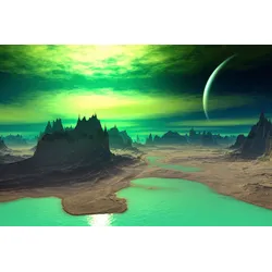 Fototapete PAPERMOON "PLANETEN-FUTURISTISCH WELTRAUM MOND GALAXIE UNIVERSUM", bunt, B:3,50m L:2,60m, Vlies, Tapeten