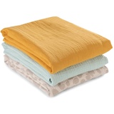 HAUCK 4-in-1 Musselin Tuch für Babys Cuddle N Clean, 100% Baumwolle, 80 x 80 cm, 3er Set (Honey/Mint/Leo Natural)