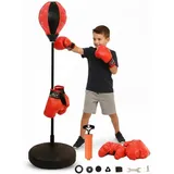 Mucola Standboxball Standboxsack für Kinder – höhenverstellbar, Standfuß & Boxhandschuhen (Trainingsset, 1-tlg., 4-teiliges Set), Höhenverstellbar, federnder Boxball, Standfuß, Boxhandschuhe rot