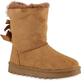 VAN HILL Damen Warm Gefütterte Winter Boots Stiefeletten Kunstfell Schuhe 839832, Farbe: Hellbraun, Größe: 39 - 39
