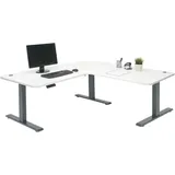 Mendler Eck-Schreibtisch HWC-D40, Computertisch elektrisch höhenverstellbar 178x178cm 84kg MVG ~ weiß, anthrazit-grau
