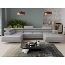 Sofnet Wohnlandschaft Caris U mit Schlaffunktion und einstellbare Kopfstützen, Ecksofa mit zwei Bettkästen, Couch, Sofa, Bettsofa (Grau (Paros 05), Ecksofa Rechts)