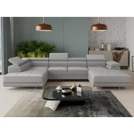 Sofnet Wohnlandschaft Caris U mit Schlaffunktion und einstellbare Kopfstützen, Ecksofa mit zwei Bettkästen, Couch, Sofa, Bettsofa (Grau (Paros 05), Ecksofa Rechts)