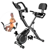 Heimtrainer Fahrrad Klappbar, Micyox MX711 Hometrainer Fahrrad mit Übergroßes Sitzkissen, Widerstandsbändern, Anzeigemonitor und Herzfrequenzsensor Fitnessbikes, Magnetisch