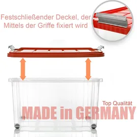 BigDean 2x 60 L Aufbewahrungsbox mit Deckel groß rot - stabile - robuste Box