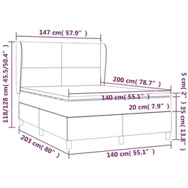 vidaXL Boxspringbett mit Matratze Dunkelgrau 140x200 cm Samt - Grau