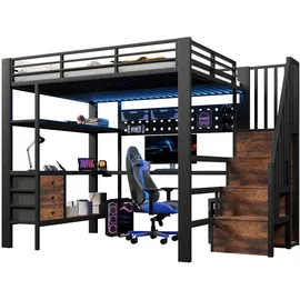 Okwish Hochbett Funktionsbett 140 x 200 cm Metall schwarz