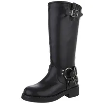 Ital-Design Ital Design Damenschuhe Stiefel Flache Stiefel, DES698-, Kunstleder, Schwarz, Gr. 38 - 38 EU