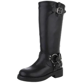 Ital-Design Ital Design Damenschuhe Stiefel Flache Stiefel, DES698-, Kunstleder, Schwarz, Gr. 38 - 38 EU