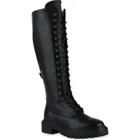 VAN HILL Damen Schnürstiefel Blockabsatz Profilsohle Schuhe Schwarz, 39 - 39