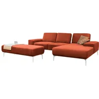 Ecksofa W.SCHILLIG "run, Designsofa mit tollem Sitzkomfort, L-Form", orange (copper z73), B:279cm H:88cm T:178cm, Longlife Xtra-Leder Z73: Naturwalkleder der Luxusklasse aus den erlesensten Rohhäuten. Hautstärke 1, 1 u2013 1, 3 mm, ROHLEDER Jacquard-Flachgewebe Q2 W60 (63% Polyester, 37% Polyacryl), ROHLEDER Chenille-Flachgewebe Q2 W77 (68% Polyacryl, 32% Polyester), Stoff S37 (100% Polyester), Sofas, mit elegantem Holzsockel, Füße in Chrom glänzend, Breite 279 cm