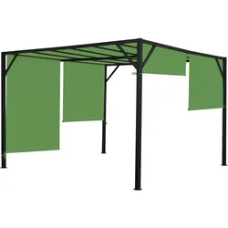 Mendler Pergola Baia, Garten Pavillon Terrassenüberdachung, stabiles 6cm-Stahl-Gestell + Schiebedach grün ~ 4x4m