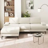 3-Sitzer-Ecksofa in L-Form mit Fußhocker, modernes Chenille-Schlafsofa, 244 x 146 x 83 cm, Beige, rechts